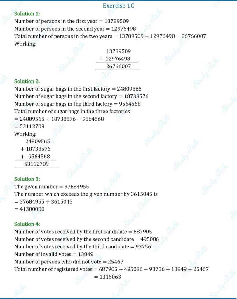 RS Aggarwal Class 6 Exercise 1C Solutions 1
