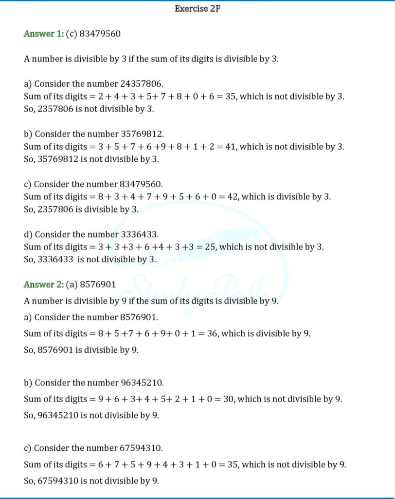 RS Aggarwal Class 6 Exercise 2F Solutions 1