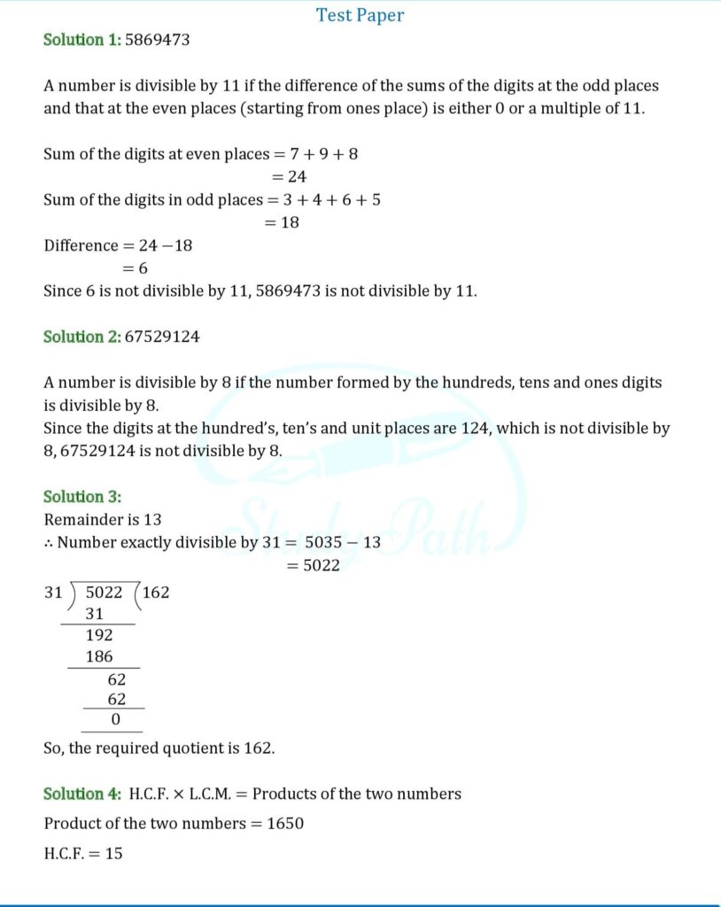 RS Aggarwal Chapter 2 Factors and Multiples Test Paper Solutions 1