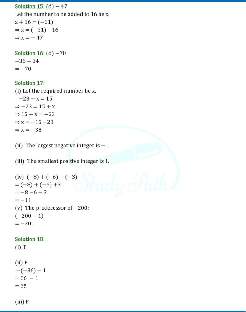 RS Aggarwal Chapter 4 Integers Exercise Test Paper Solutions 5