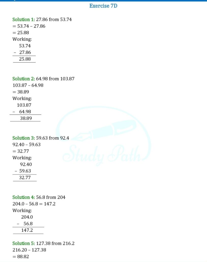 RS Aggarwal Class 6 Exercise 7D Solutions 1
