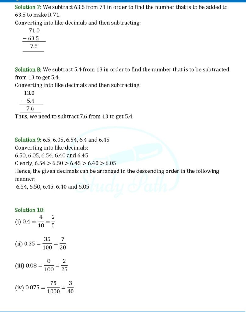 RS Aggarwal Chapter 7 Decimals Test Paper Solutions 2
