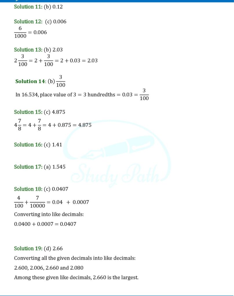 RS Aggarwal Chapter 7 Decimals Test Paper Solutions 3
