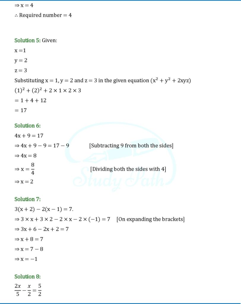 RS Aggarwal Chapter 9 Linear Equations in One Variable Test Paper Solutions 2