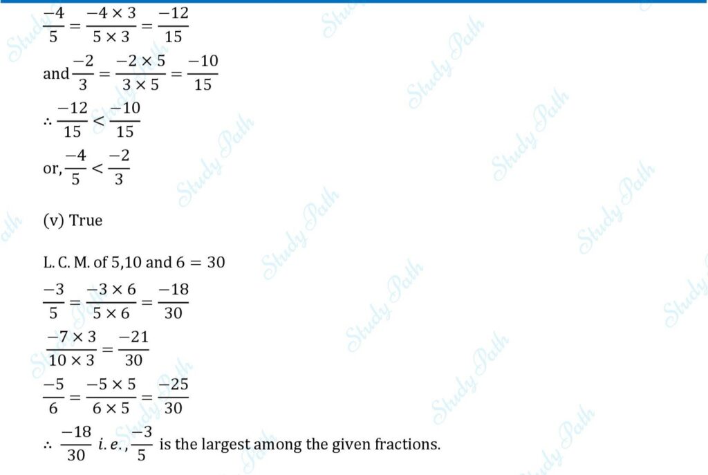 RS Aggarwal Class 7 Chapter 4 Rational Numbers Test Paper Solutions 7