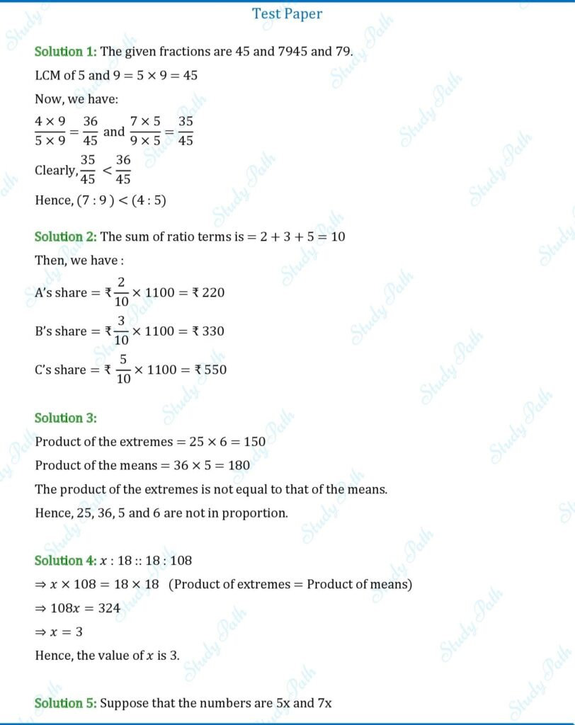 RS Aggarwal Class 7 Test Paper 8 Solutions 1