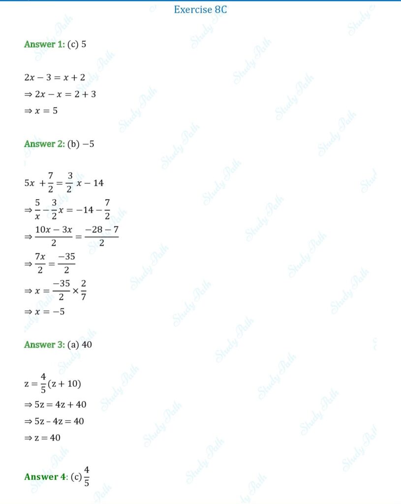 RS Aggarwal Class 8 Exercise 8C Solutions 1