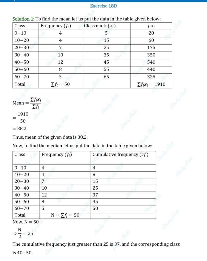 RS Aggarwal Class 10 Exercise 18D Solutions 1