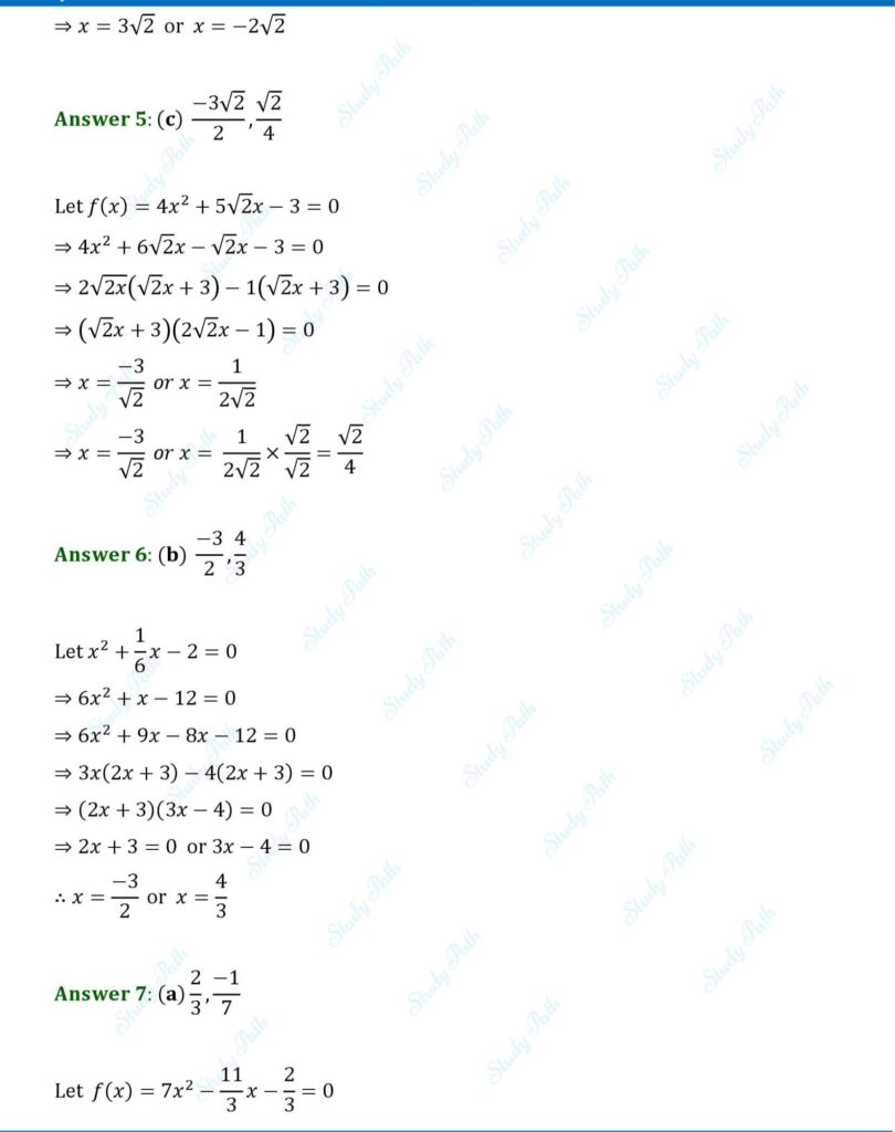 RS Aggarwal Class 10 Chapter 2 Multiple Choice Questions (MCQs) Solutions 2
