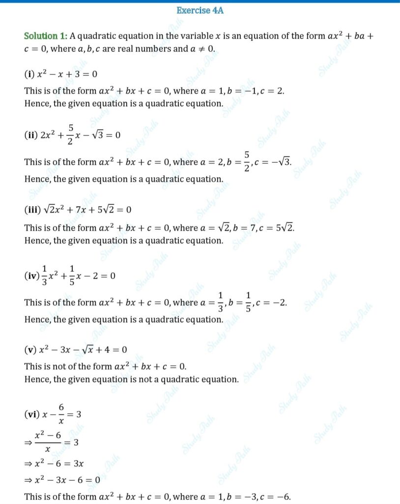RS Aggarwal Class 10 Exercise 4A Solutions 1