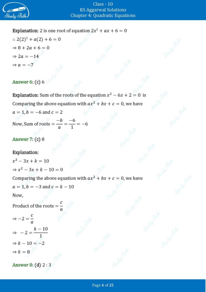 RS Aggarwal Class 10 Chapter 4 Test Yourself Solutions 4