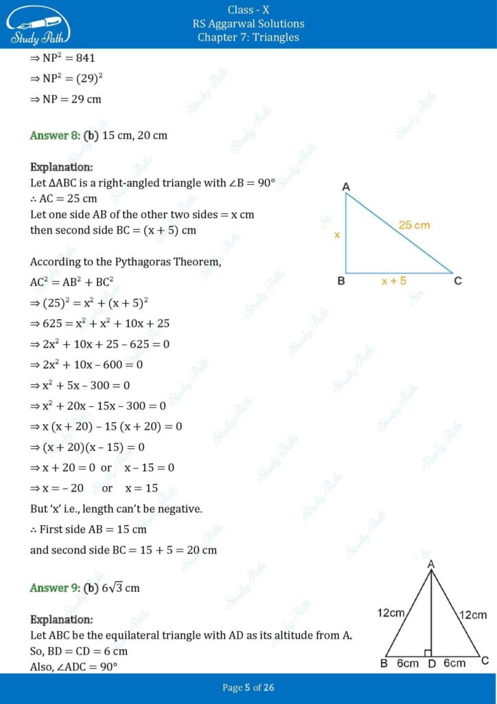 RS Aggarwal Class 10 Chapter 7 MCQ (Multiple Choice Questions) Solutions 5