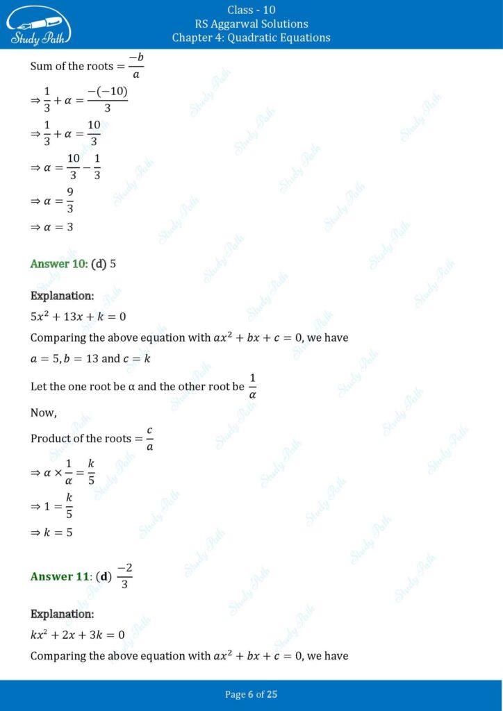RS Aggarwal Class 10 Chapter 4 Test Yourself Solutions 6