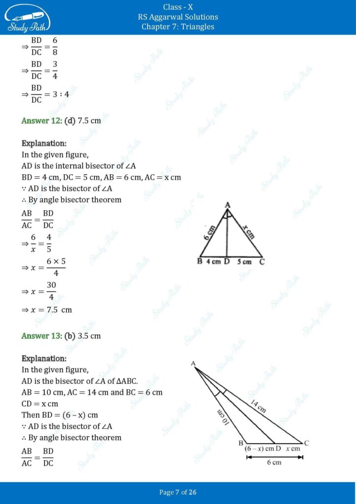 RS Aggarwal Class 10 Chapter 7 MCQ (Multiple Choice Questions) Solutions 7