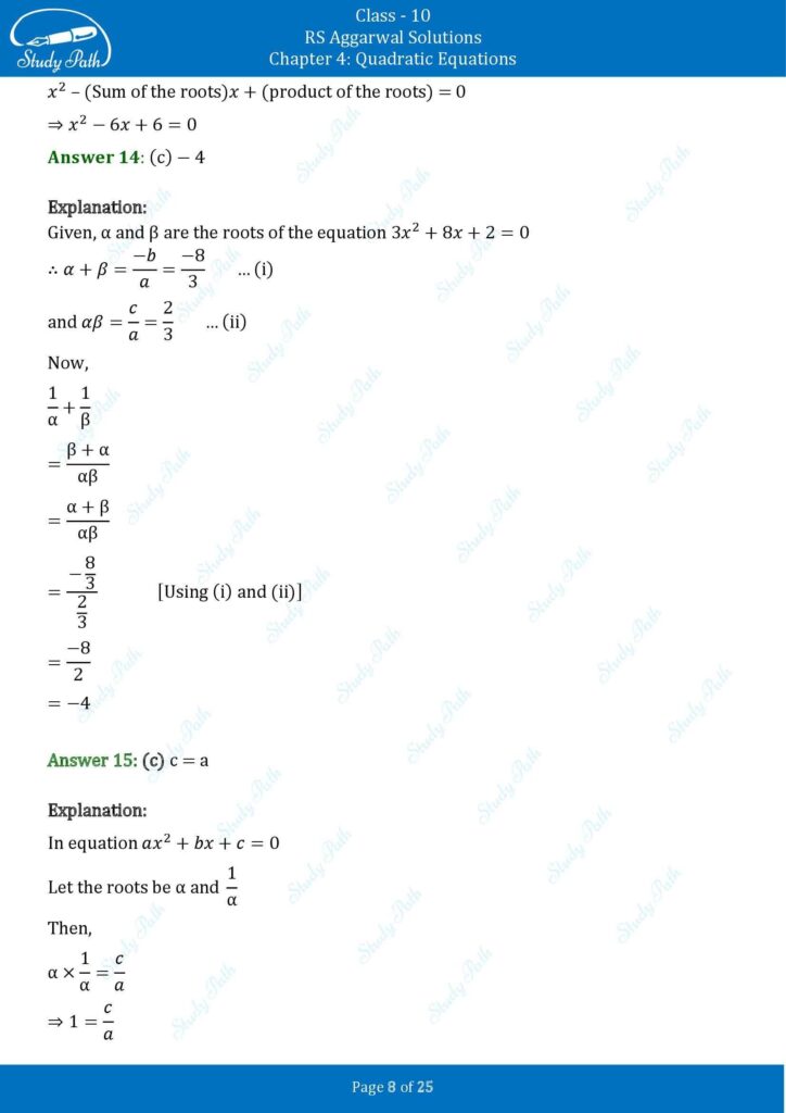 RS Aggarwal Class 10 Chapter 4 Test Yourself Solutions 8