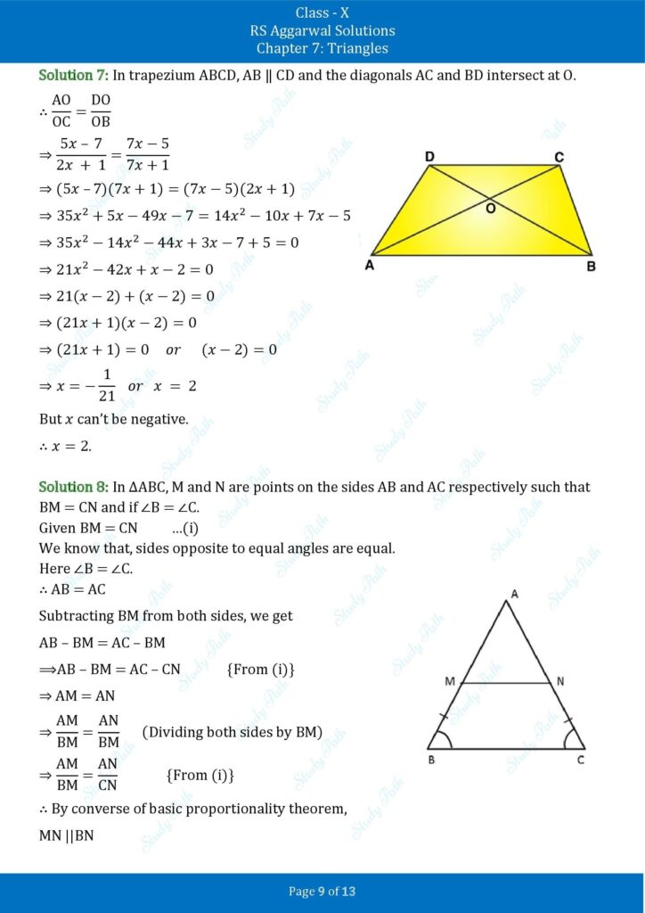 RS Aggarwal Class 10 Chapter 7 Test Yourself Solutions 9
