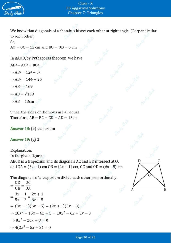 RS Aggarwal Class 10 Chapter 7 MCQ (Multiple Choice Questions) Solutions 10
