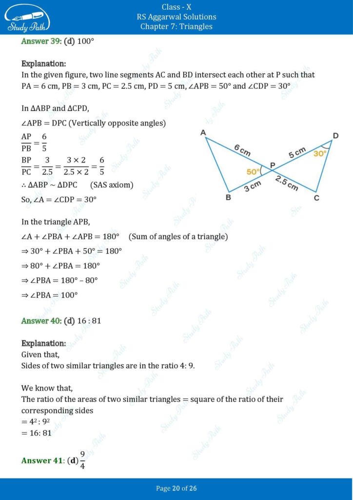 RS Aggarwal Class 10 Chapter 7 MCQ (Multiple Choice Questions) Solutions 20