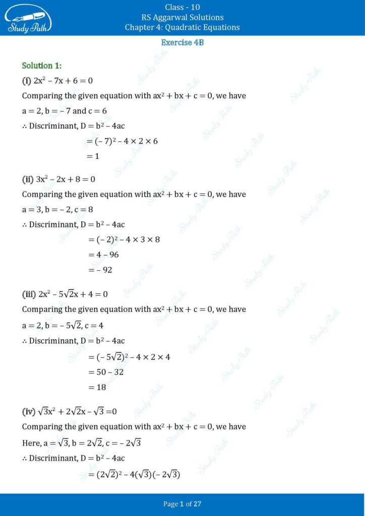 RS Aggarwal Class 10 Ex 4B Solutions 1