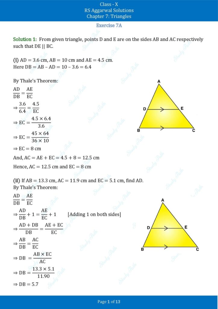 RS Aggarwal Class 10 Chapter 7 Test Yourself Solutions 1