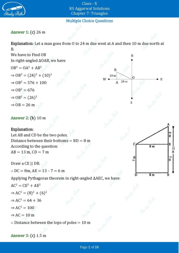 RS Aggarwal Class 10 Chapter 7 MCQ (Multiple Choice Questions) Solutions 1