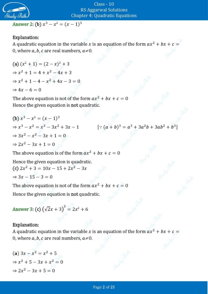 RS Aggarwal Class 10 Chapter 4 Test Yourself Solutions 2