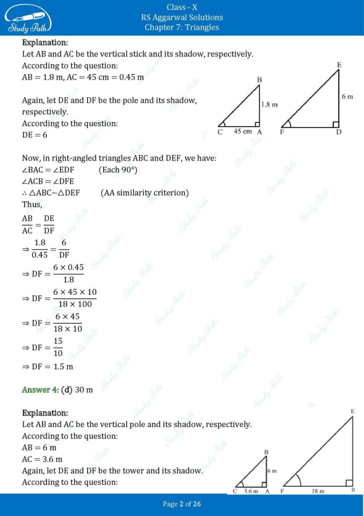 RS Aggarwal Class 10 Chapter 7 MCQ (Multiple Choice Questions) Solutions 2