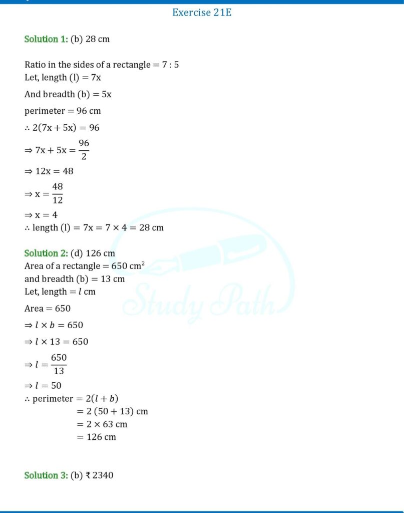 RS Aggarwal Class 6 Exercise 21E Solutions 1